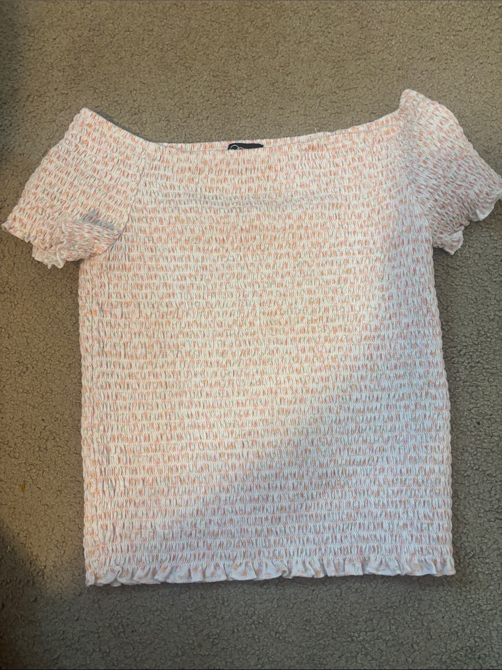 art class Pink and Cream Smocked Off-Shoulder Short Sleeve Top